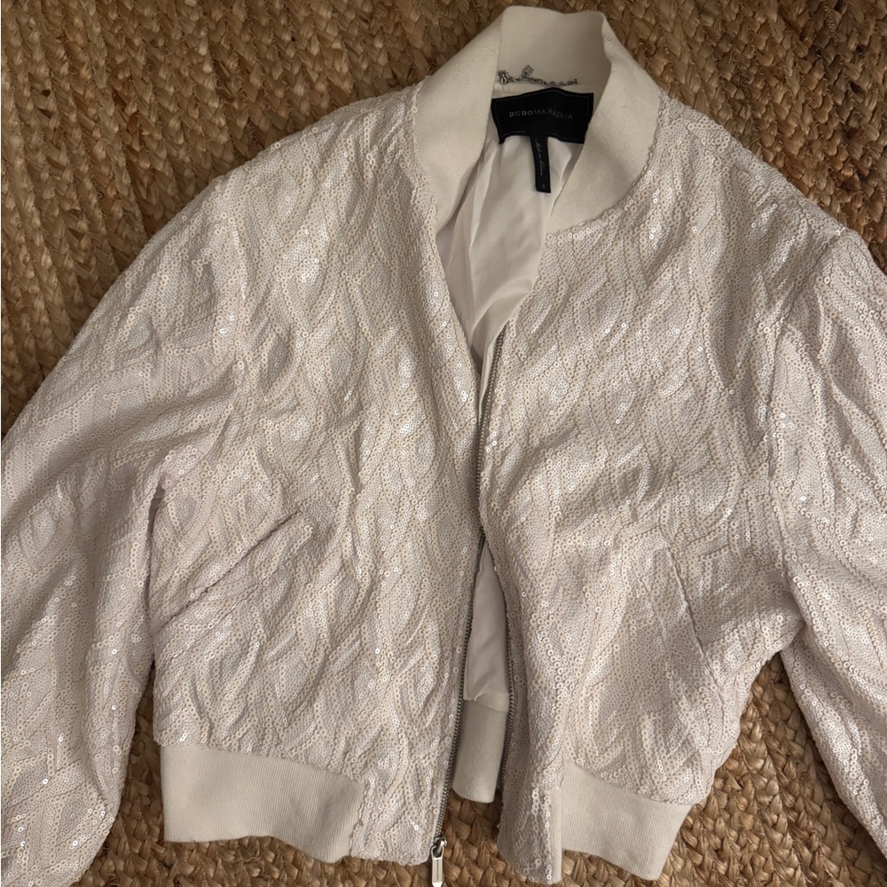BCBG Elegant White Sequin Jacket